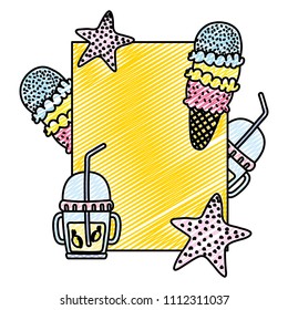 doodle emblem with ice cream and smoothie beverage vector illustration