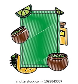 doodle emblem with traditional mexican food decoration