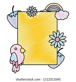 doodle emblem with tropical flowers weather and bird vector illustration