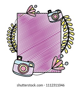 doodle emblem with tropical plants and camera technology vector illustration