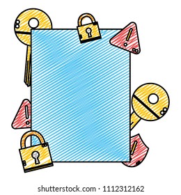 doodle emblem with web caution virus protection vector illustration