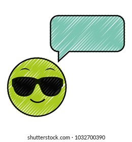doodle emoji cool face with chat bubble
