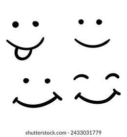 Doodle Emoji face icon set. Vector hand drawn emoticon characters. Cartoon comic symbol hand drawn isolated on white background.