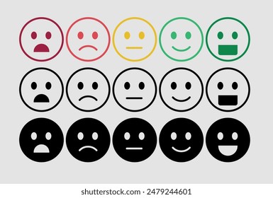 Doodle Emoji conjunto de iconos de la cara. Estilo de esbozo dibujado a mano. Emoji con diferente sentimiento emocional, cara feliz, triste, sonrisa. Ilustración vectorial de arte de línea cómica.