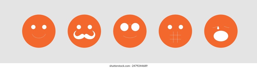 Doodle Emoji face icon set. Hand drawn sketch style. Emoji with different emotion mood, happy, sad, smile face. Comic line art vector illustration.
