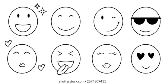 Doodle Emoji Face Icon Set Dibujado a mano Sketch Ilustración vectorial