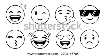 Doodle emoji set hand drawn emoticons expressing various emotions and feelings