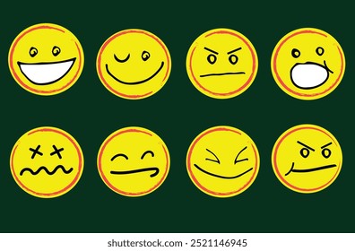 Doodle Emoticon Face Icon Set. Hand Drawn Sketch Emoji with Different Emotion and Mood. Vector illustration