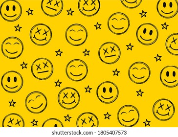 doodle emoticon pattern background design free vector