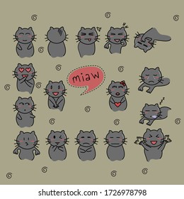 Doodle emoticon vector. Cute cat emoji for birthday invitations, greeting cards, baby shower invitations, stickers. 