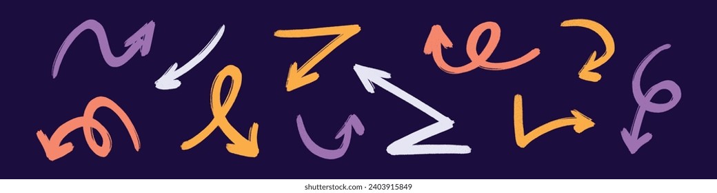 Doodle emphasis arrow icon. Design quirky twist zigzag line, spring coil, curve wave. Vector
