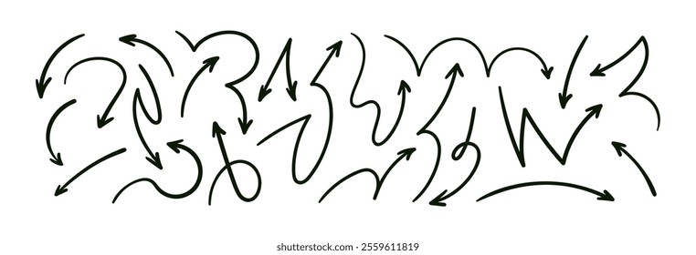 Doodle emphasis arrow icon. Design quirky twist zigzag line, spring coil, curve wave. Vector