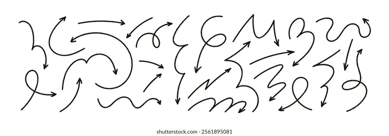 Doodle emphasis arrow icon. Design quirky twist zigzag line, spring coil, curve wave. Vector