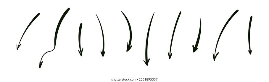 Doodle emphasis arrow icon. Design quirky twist zigzag line, spring coil, curve wave. Vector