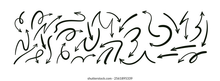 Doodle emphasis arrow icon. Design quirky twist zigzag line, spring coil, curve wave. Vector