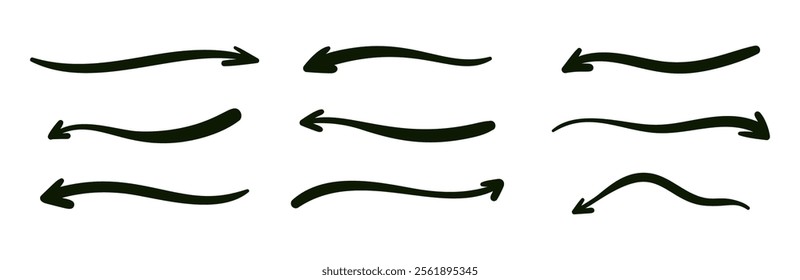 Doodle emphasis arrow icon. Design quirky twist zigzag line, spring coil, curve wave. Vector