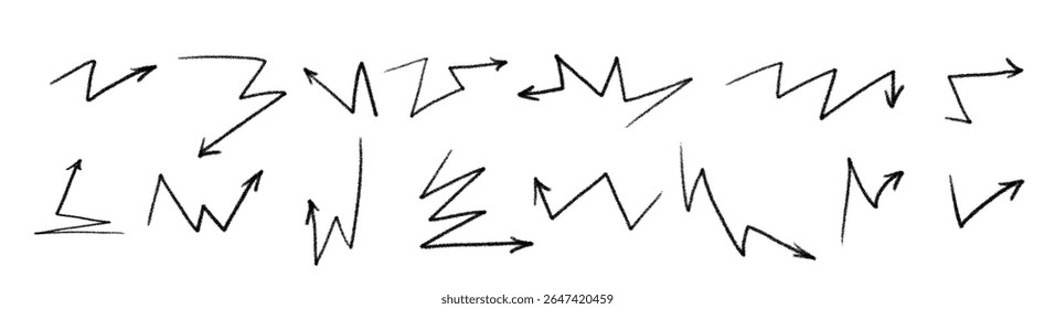 Doodle emphasis arrow icon. Design quirky twist zigzag line, spring coil, curve wave. Vector illustration