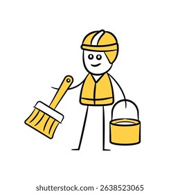 doodle engineer holding paint brush and bucket character