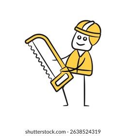 doodle engineer holding saw character