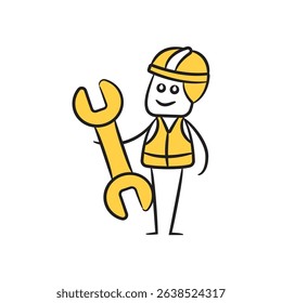 doodle engineer holding wrench character