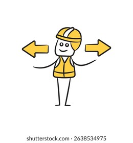 doodle engineer and left right arrows character