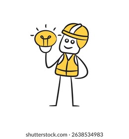 doodle engineer and light bulb character