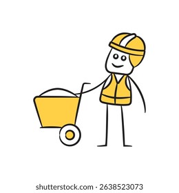 doodle engineer and mining cart character