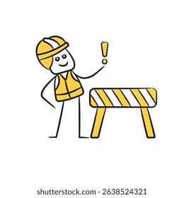 doodle engineer and under construction barrier character
