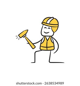 doodle engineer using hammer character
