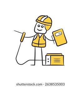doodle engineer using welder machine character