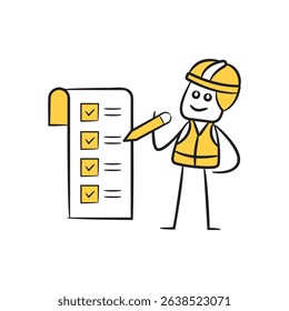 doodle engineer writing on check list character