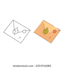Doodle envelope. Black and white and color clipart vector illustration.