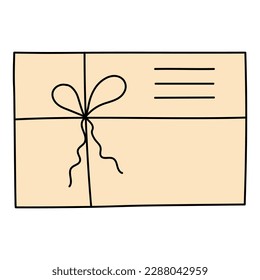 Doodle envelope with bow. Postal vintage element. Mail icon. Vector illustration.