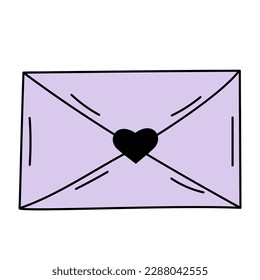 Doodle Umschlag mit Herz. Postelement. Mail-Symbol Vektorgrafik.