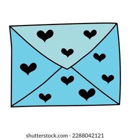Sobre de garabato con corazones. Elemento postal. Icono de correo. Ilustración vectorial.