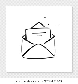 Doodle Envelope. Mail letter hand drawn illustration isolated on white paper sheet