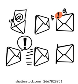 doodle envelope mail related in sketch outline drawing