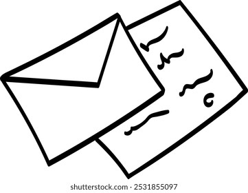 A doodle of an envelope with a stamp of a letter, symbolizing correspondence and communication.