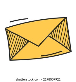 Doodle Envelope Vector Isolated. Illustration Of A Yellow Hand-drawn Envelope. Mail Symbol, Cartoon Design Of A Letter.