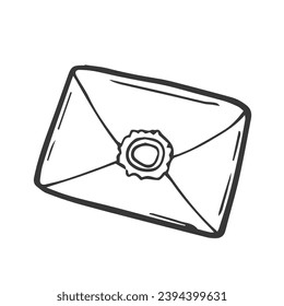 Doodle envelope with wax seal. Postal element. Mail icon. Vector illustration.