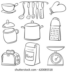 Doodle equipment kitchen vector art