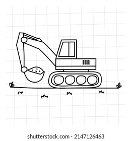 Doodle excavator drawing. vector illustration. eps 10.