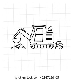 Doodle excavator drawing. vector illustration. eps 10.