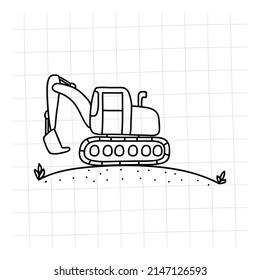 Doodle excavator drawing. vector illustration. eps 10.