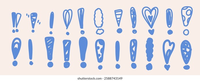 Doodle exclamation mark set isolated. Hand drawn scribble idea symbol collection. Vector hand written signs