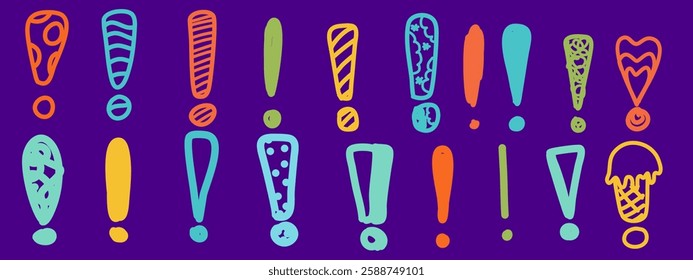 Doodle exclamation mark set isolated. Hand drawn scribble idea symbol collection. Vector hand written signs