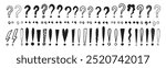 Doodle exclamation marks, question marks. Punctuation drawing black marks, Hand drawn exclamation point. Vector illustration