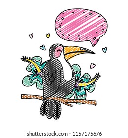 doodle exotic bird with flower and chat bubble