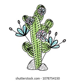 doodle exotic flowers with cactus plant leaves in the stones