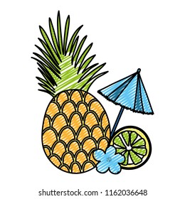 doodle exotic pineapple and lemon with open umbrella
